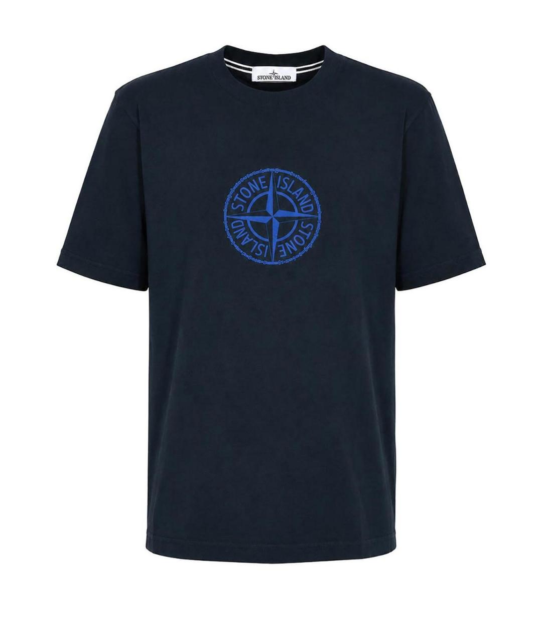 STONE ISLAND Темно-синяя хлопковая футболка, фото 1