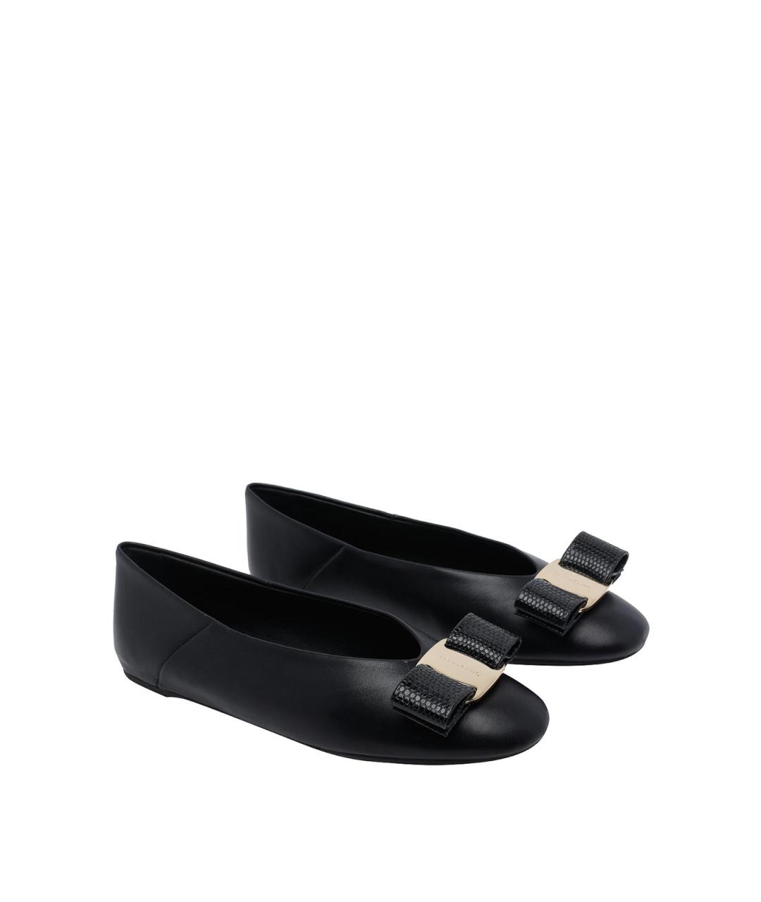 FERRAGAMO Черные кожаные балетки, фото 2