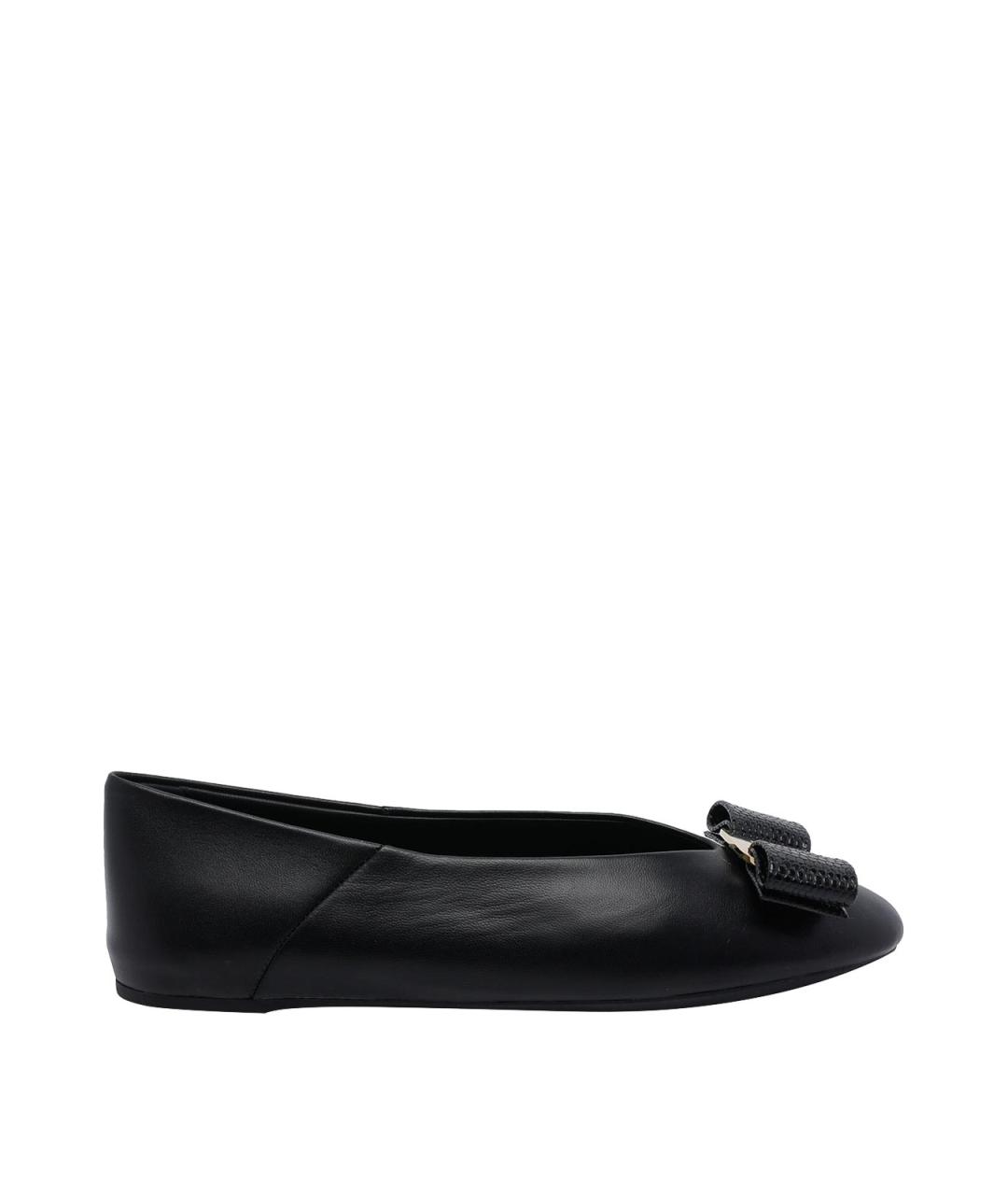 FERRAGAMO Черные кожаные балетки, фото 1