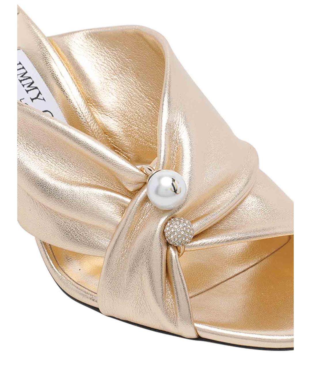 JIMMY CHOO Золотые кожаные мюли, фото 4
