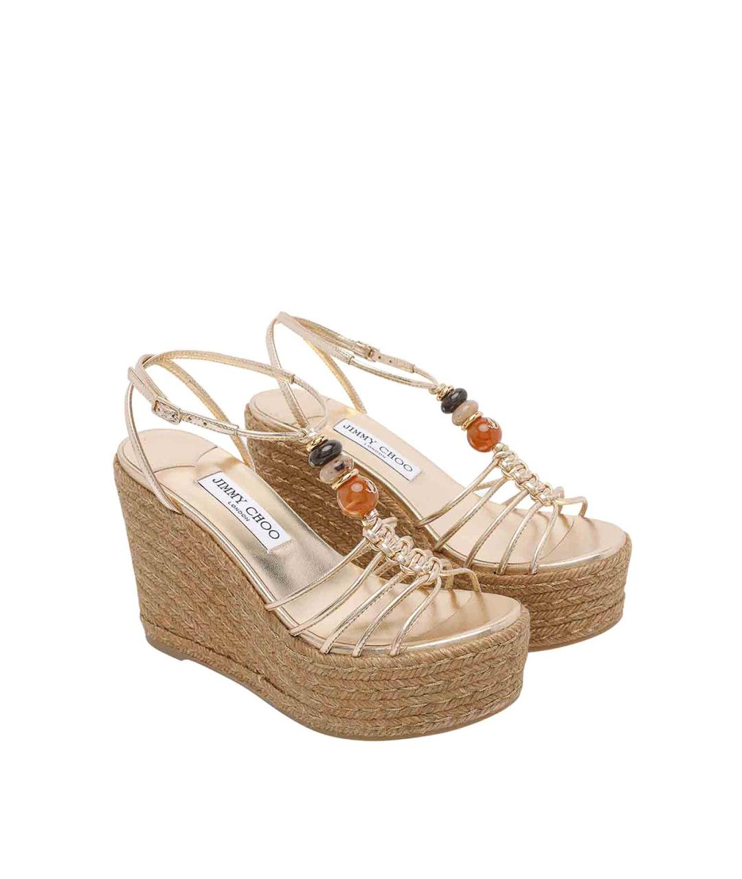 JIMMY CHOO Золотые кожаные босоножки, фото 2