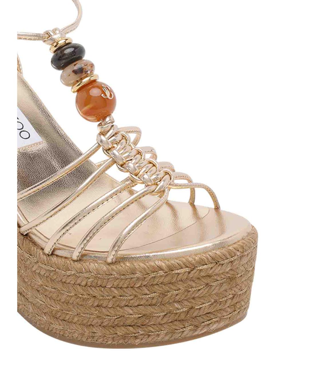 JIMMY CHOO Золотые кожаные босоножки, фото 4