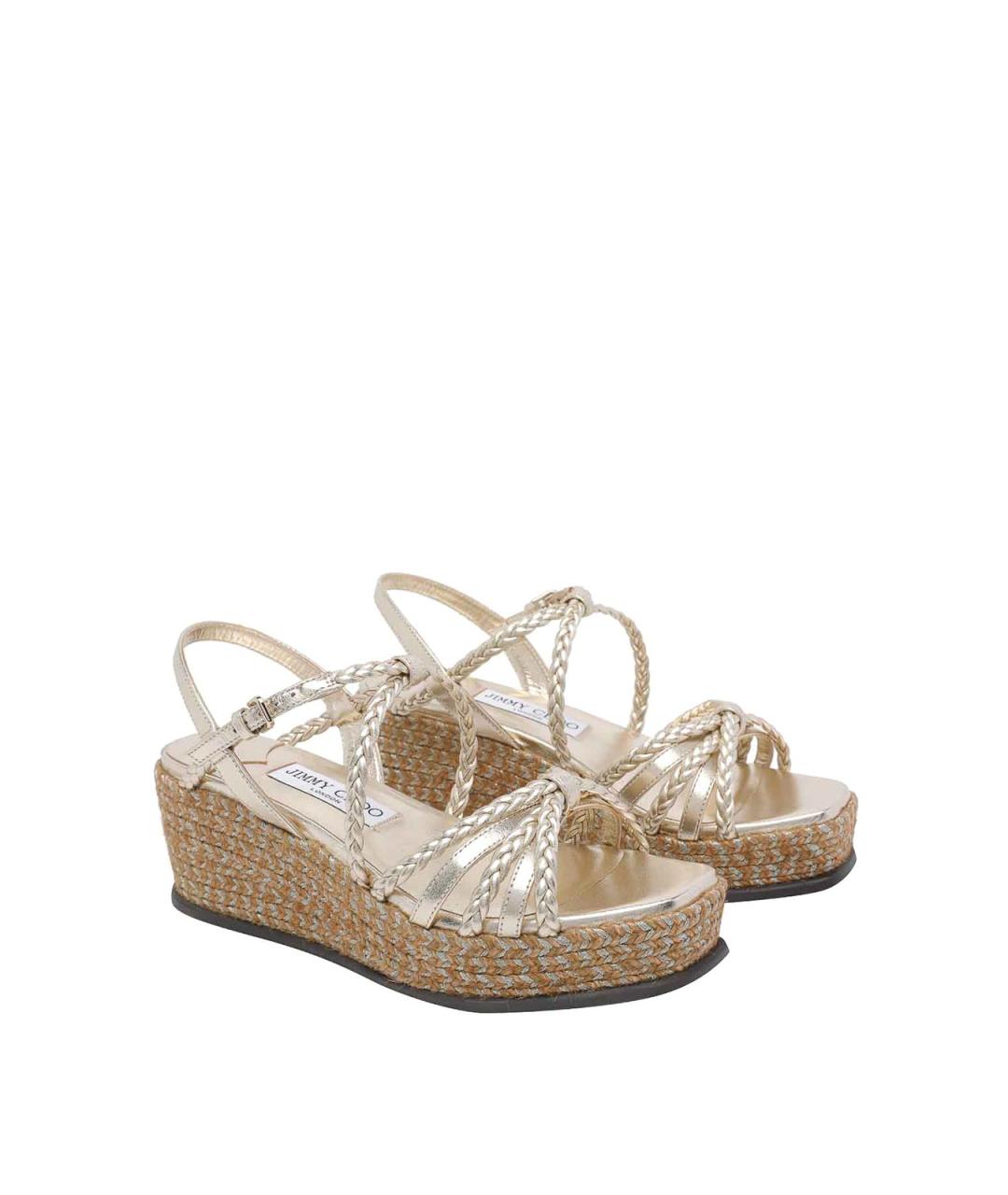 JIMMY CHOO Золотые кожаные босоножки, фото 2