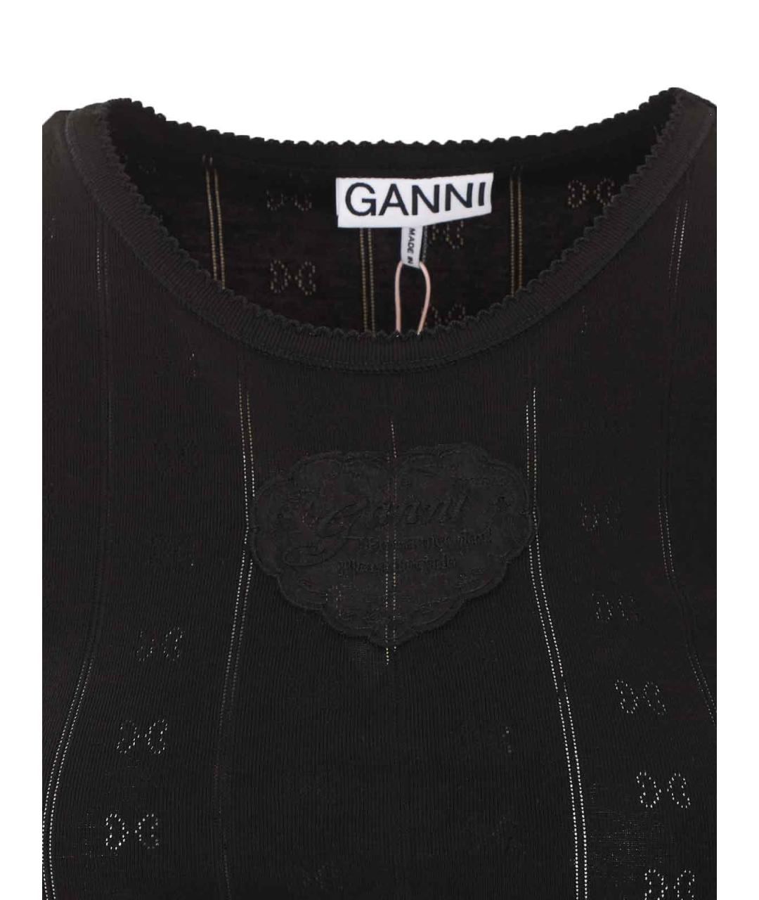 GANNI Черная хлопковая футболка, фото 4