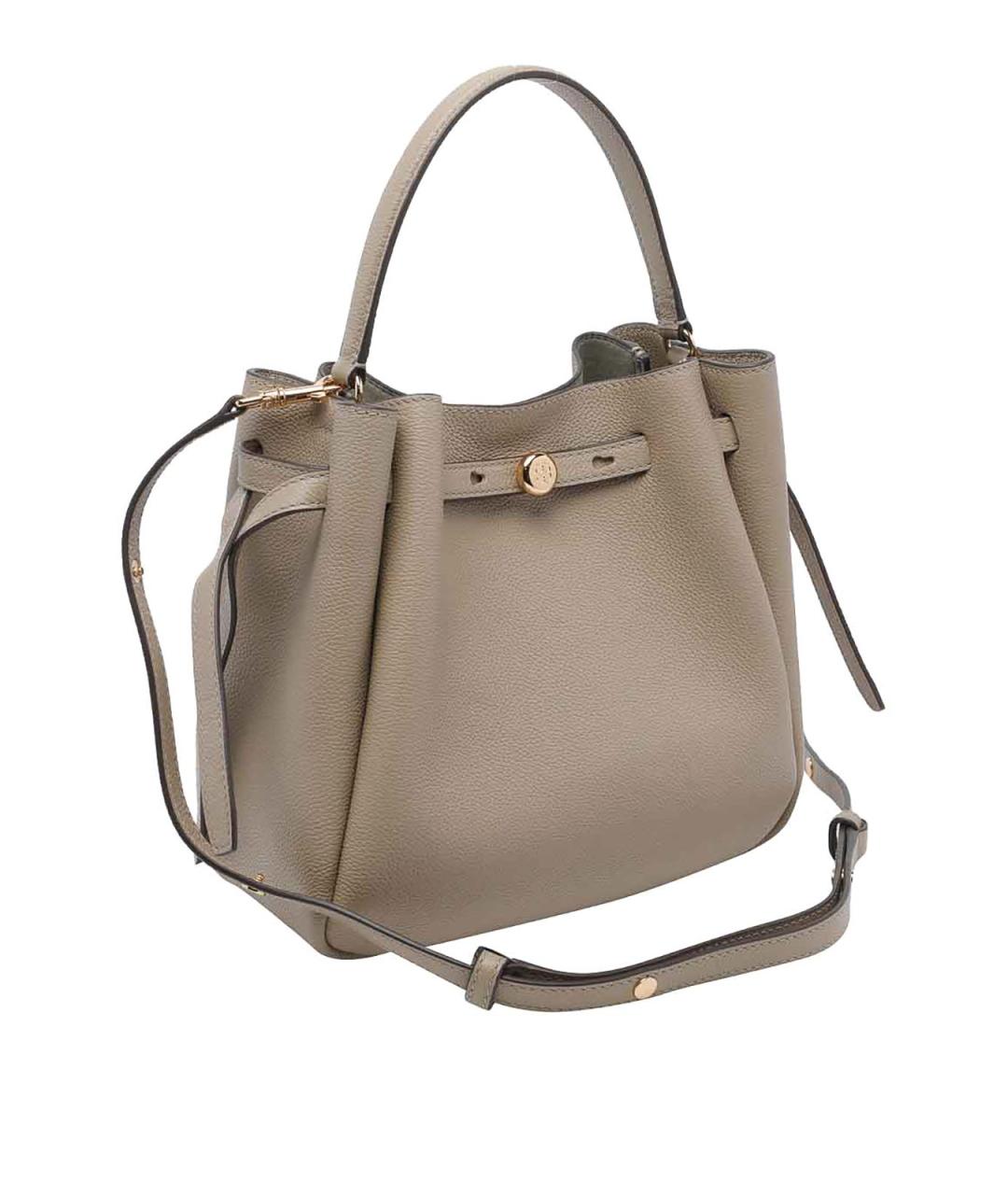 TORY BURCH Бежевая кожаная сумка с короткими ручками, фото 2