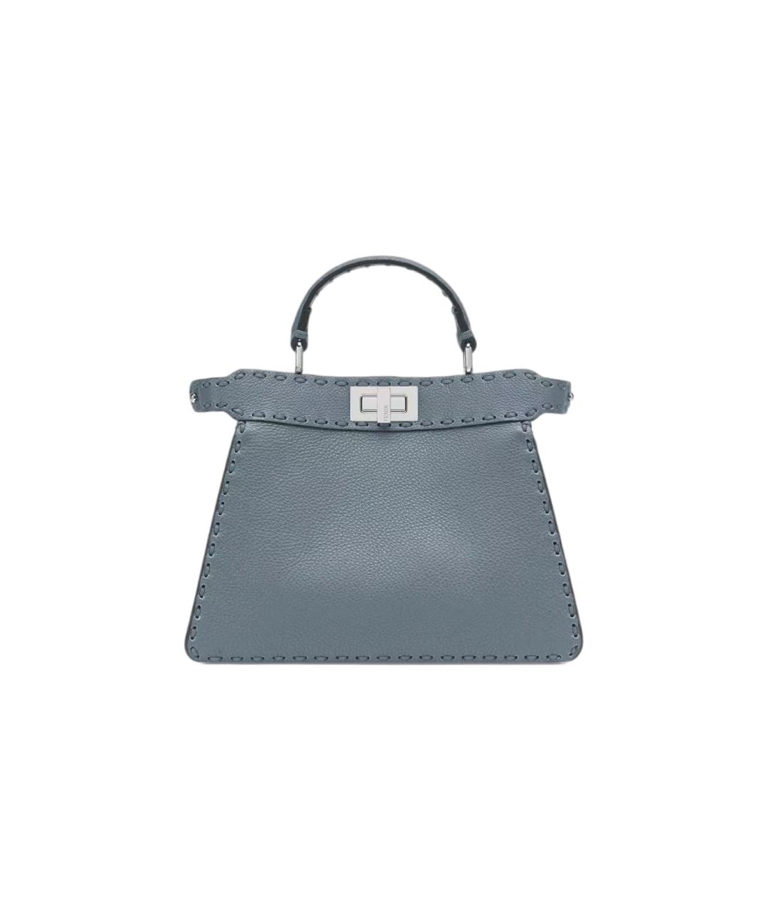FENDI Голубая кожаная сумка с короткими ручками, фото 6