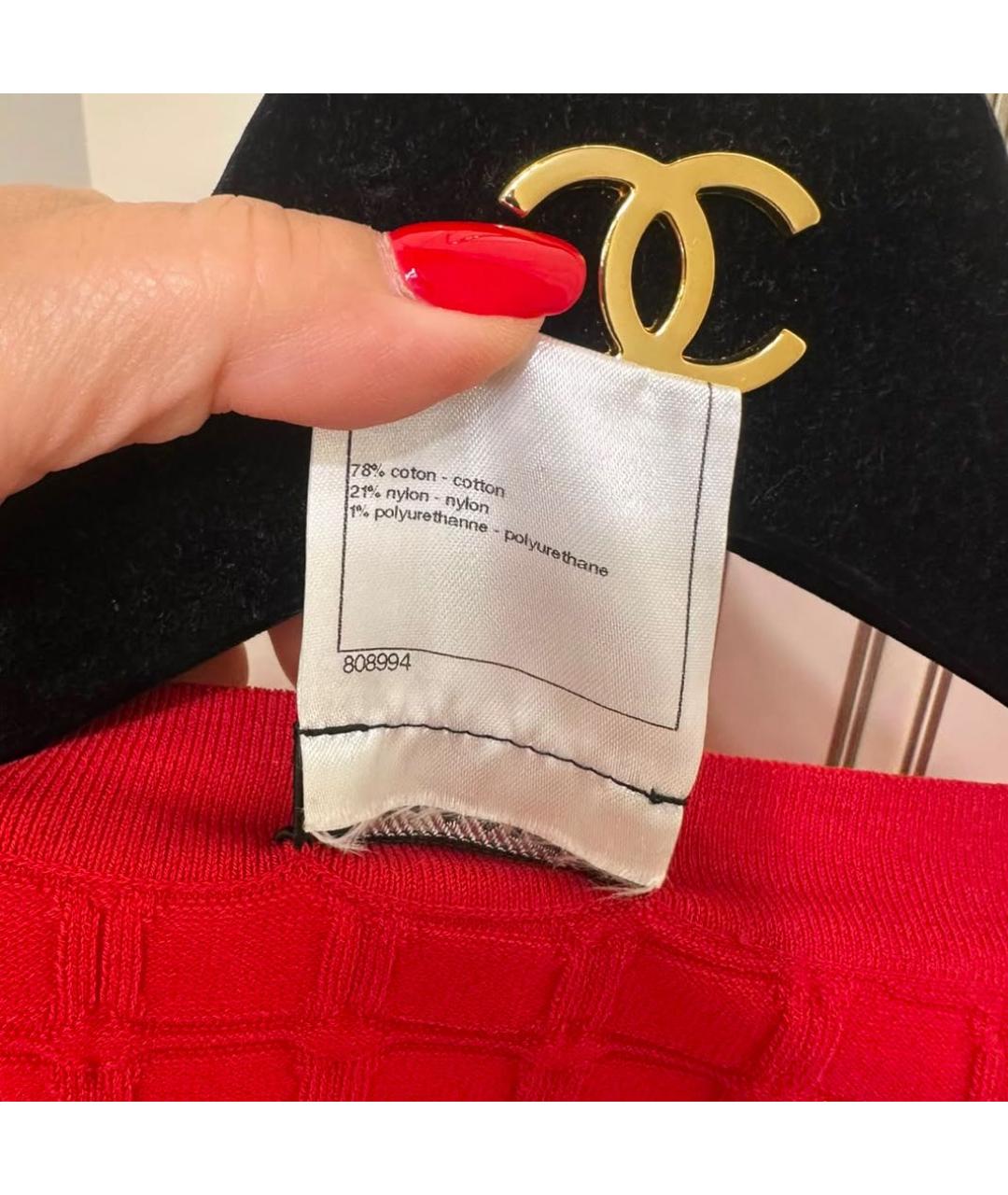 CHANEL Красное хлопковое повседневное платье, фото 4