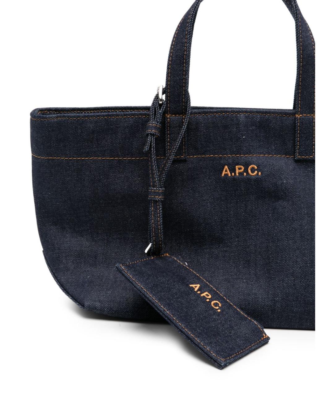 A.P.C. Темно-синяя хлопковая сумка тоут, фото 4