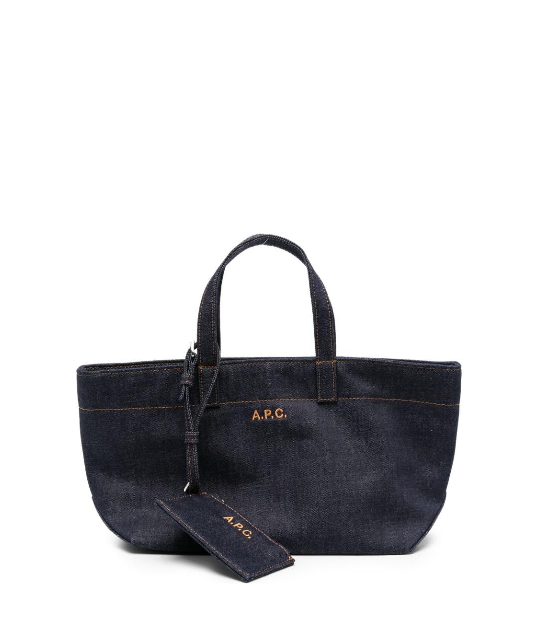 A.P.C. Темно-синяя хлопковая сумка тоут, фото 1