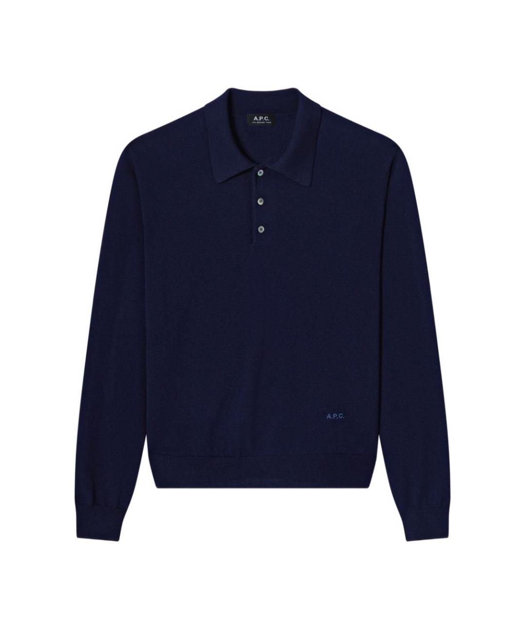 A.P.C. Темно-синее хлопко-шерстяное поло с длинным рукавом, фото 1
