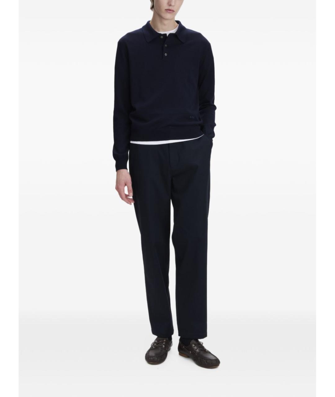 A.P.C. Темно-синее хлопко-шерстяное поло с длинным рукавом, фото 3