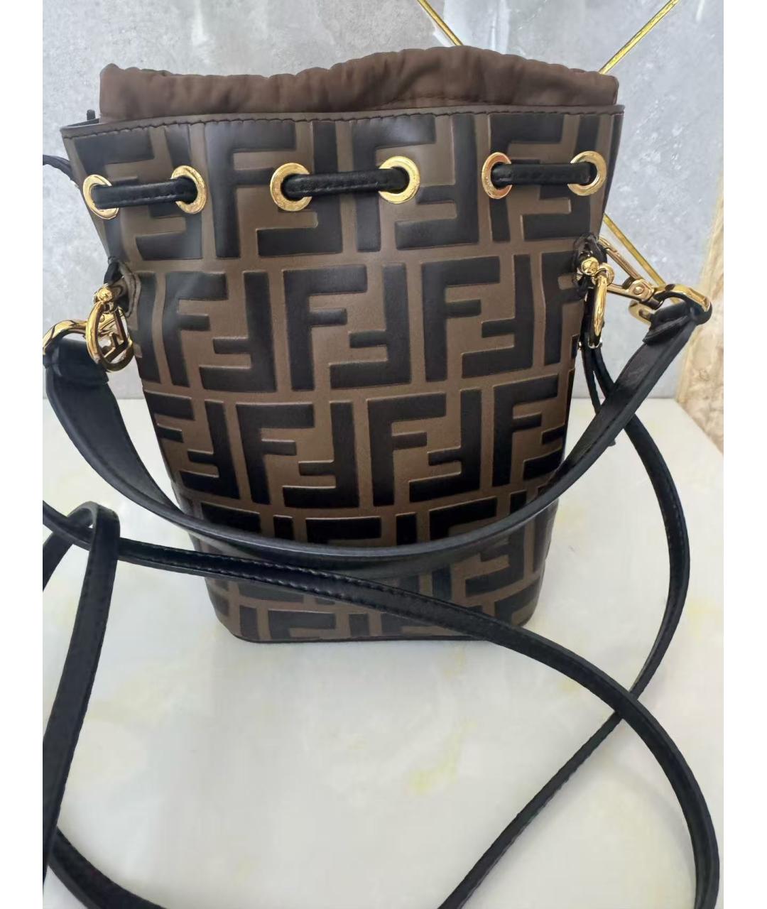 FENDI Коричневая кожаная сумка с короткими ручками, фото 3