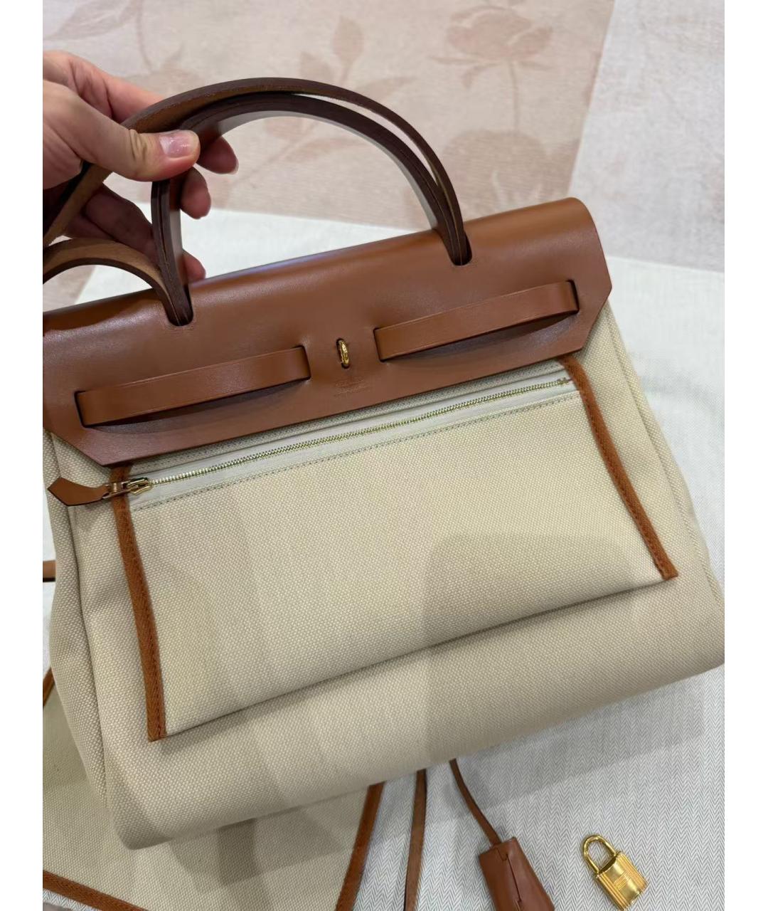 HERMES Бежевая тканевая сумка через плечо, фото 3