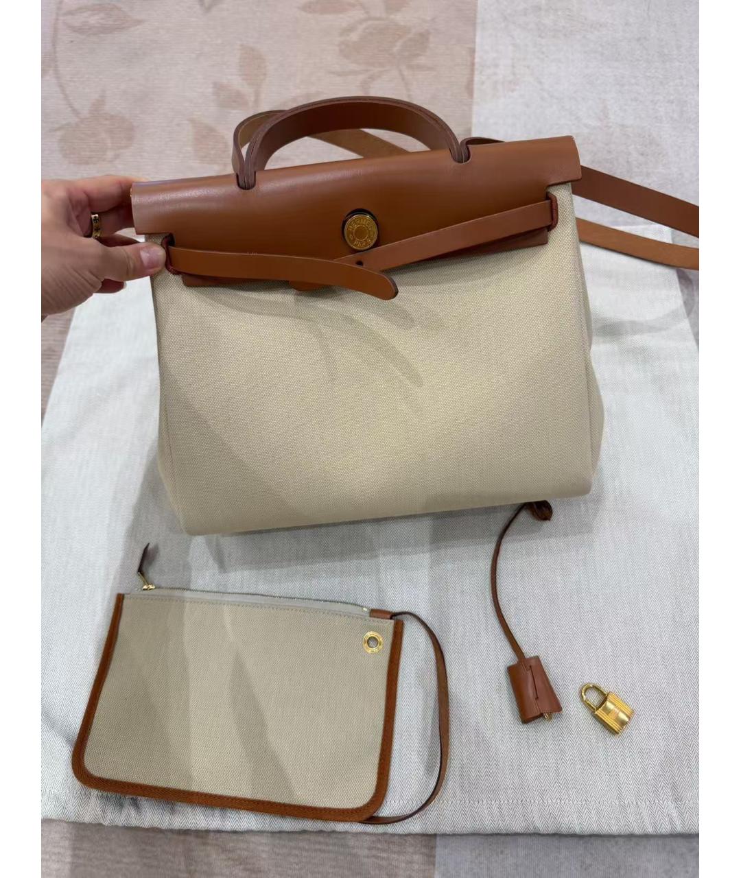HERMES Бежевая тканевая сумка через плечо, фото 5