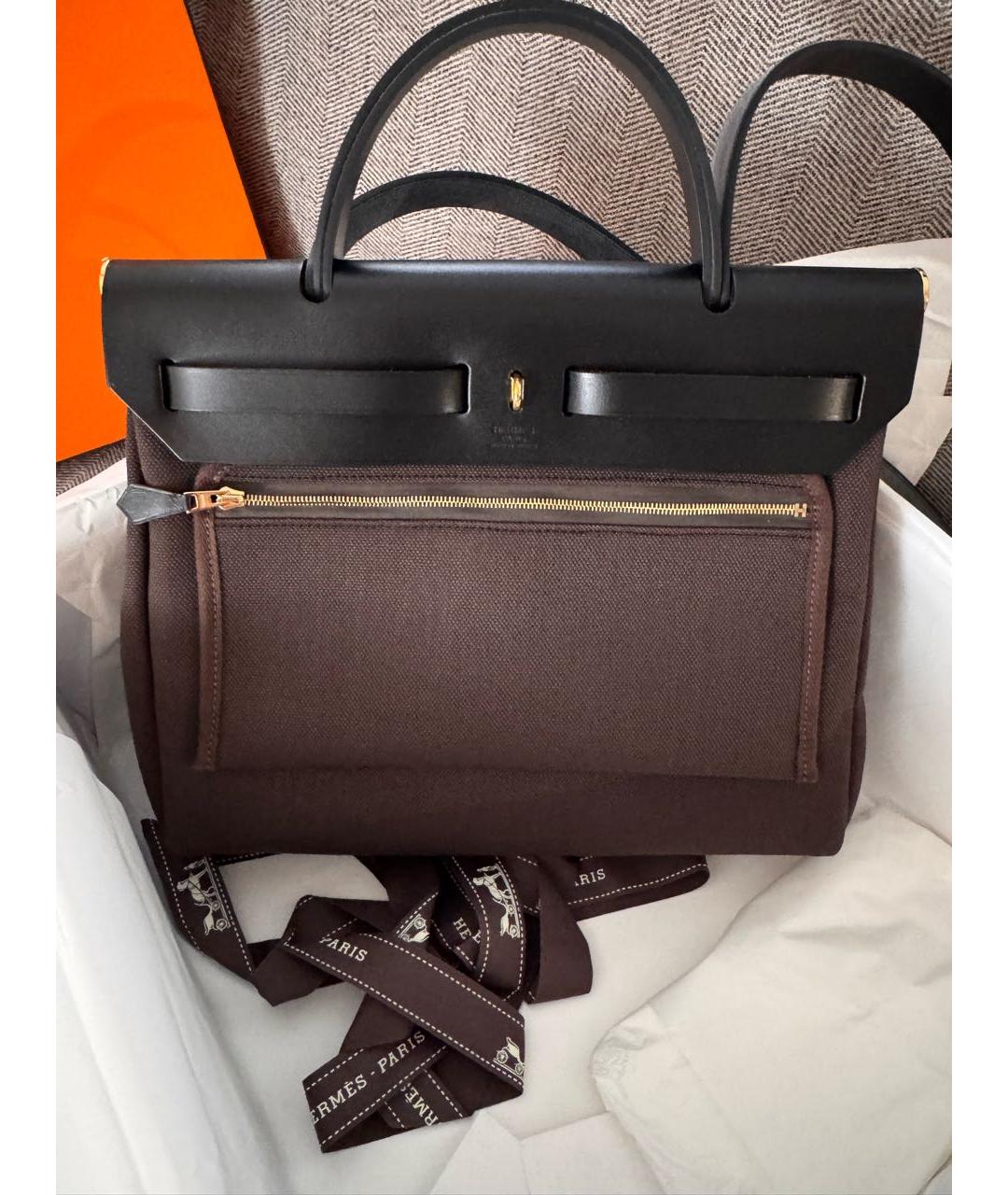 HERMES Коричневая тканевая сумка через плечо, фото 2