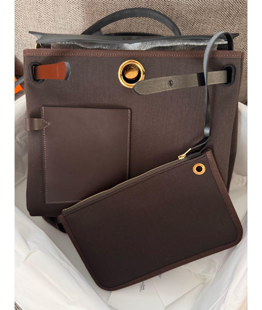 HERMES Коричневая тканевая сумка через плечо, фото 3