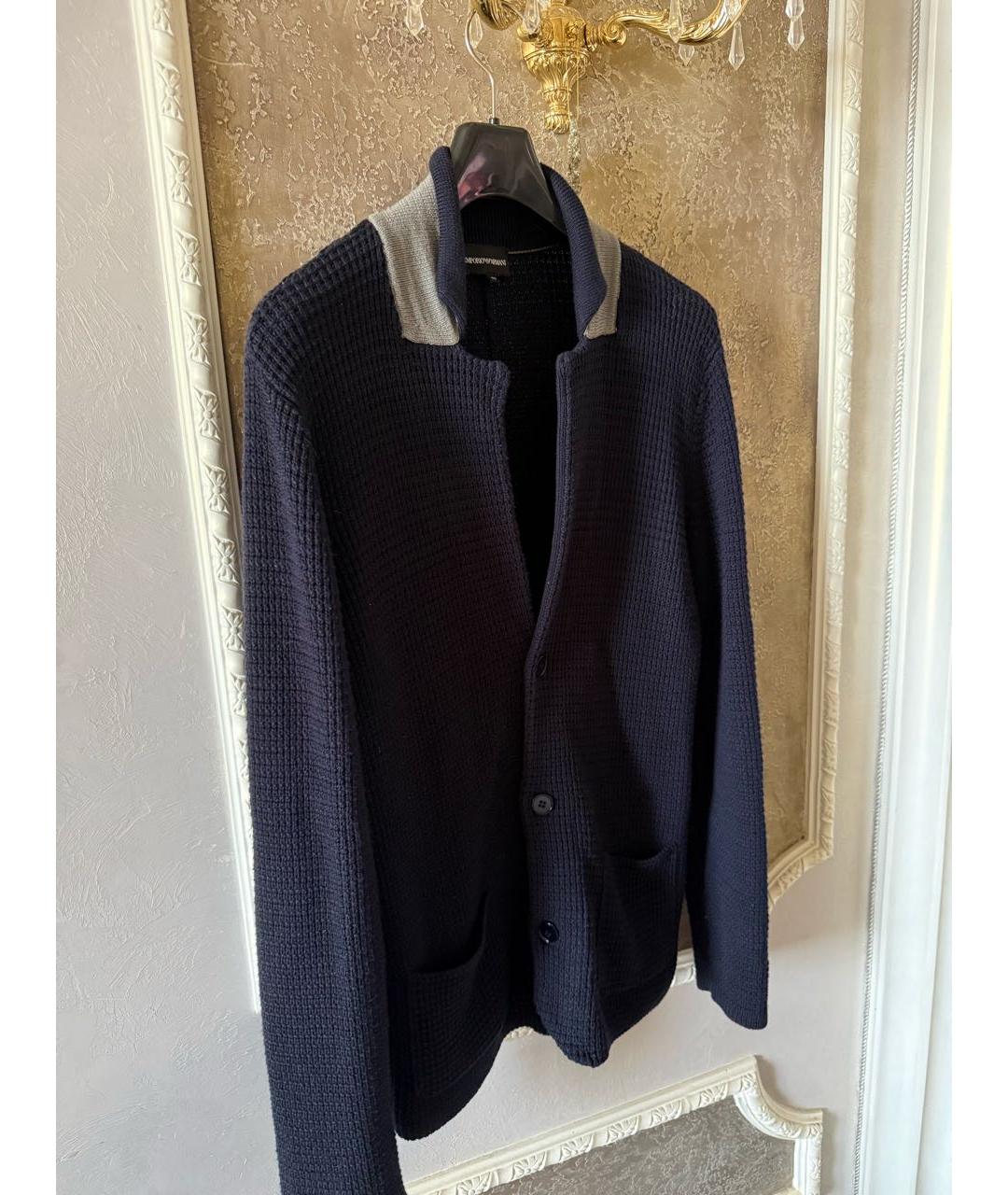 EMPORIO ARMANI Синий хлопко-эластановый кардиган, фото 5