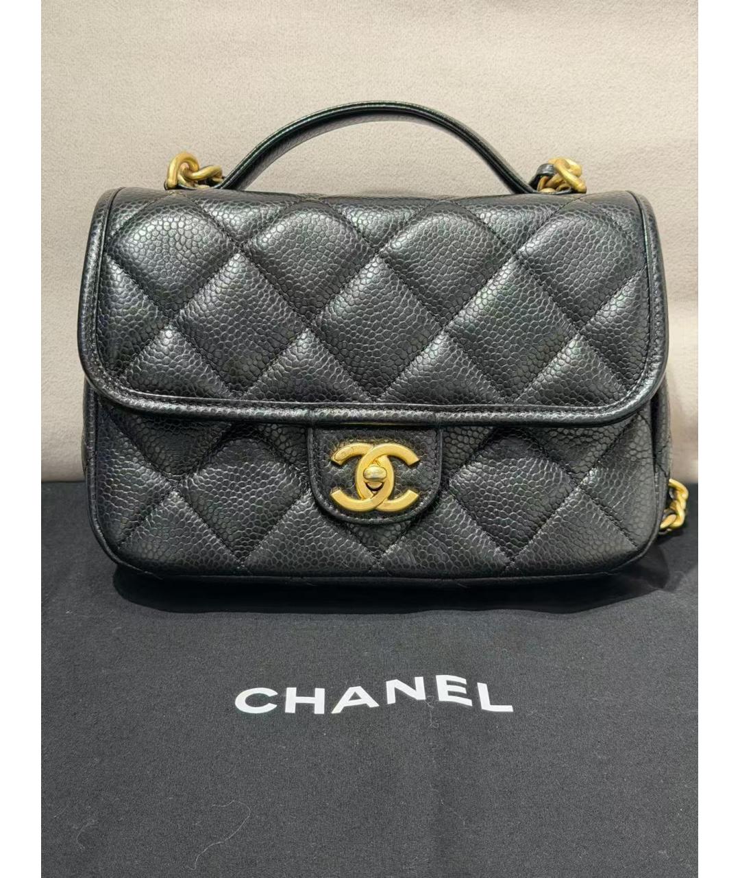 CHANEL Черная кожаная сумка с короткими ручками, фото 2