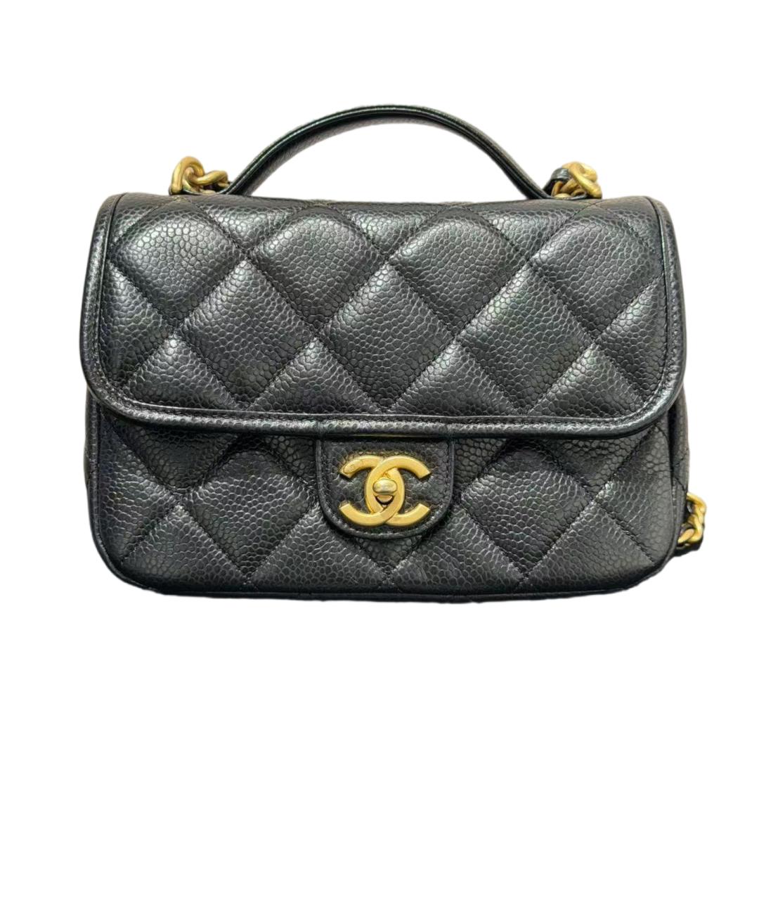CHANEL Черная кожаная сумка с короткими ручками, фото 6