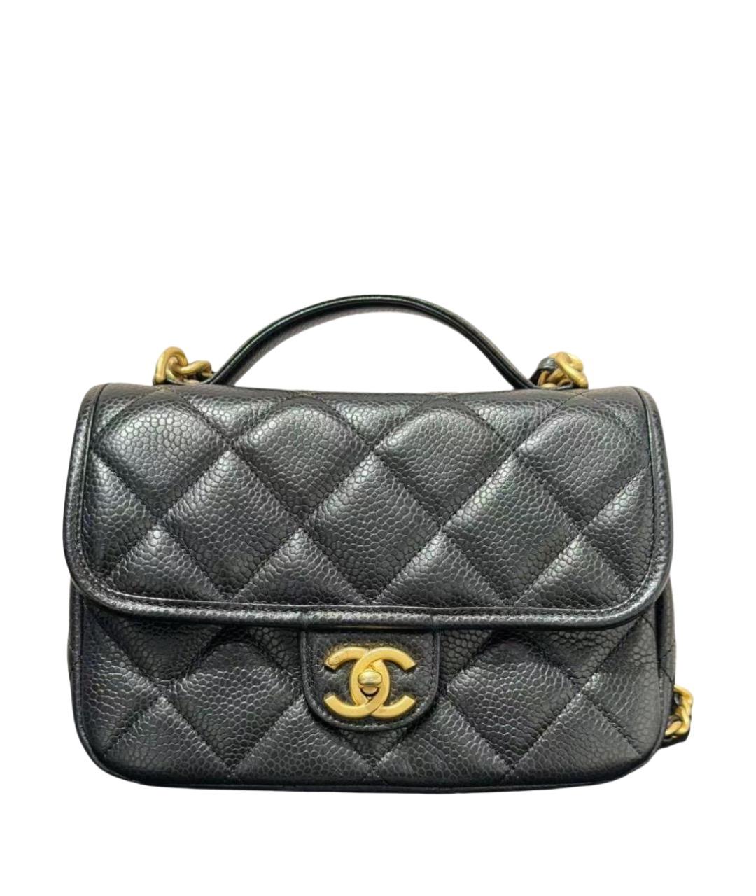 CHANEL Черная кожаная сумка с короткими ручками, фото 1