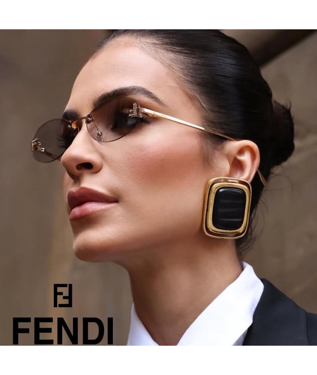 FENDI Золотые металлические солнцезащитные очки, фото 5