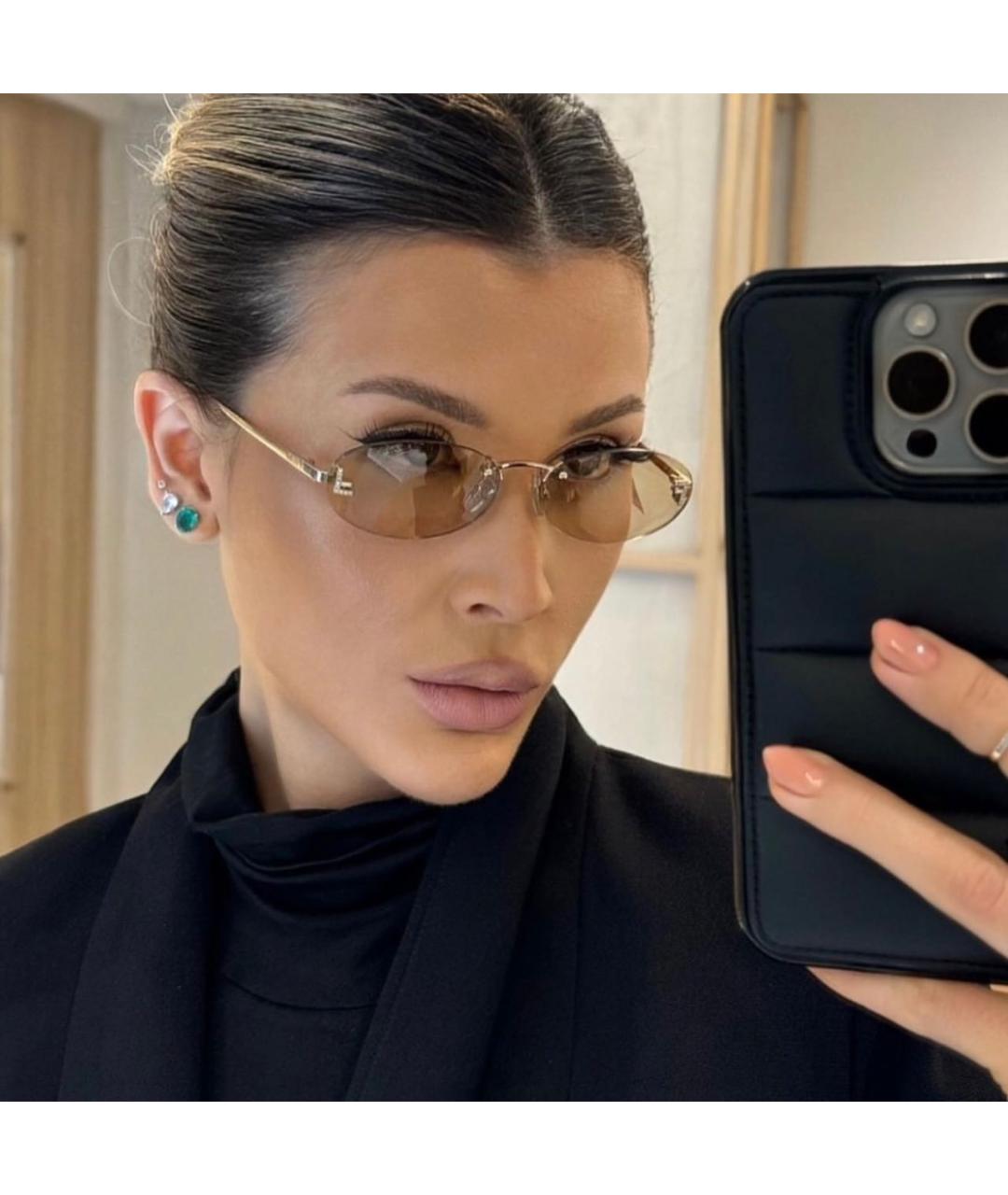FENDI Золотые металлические солнцезащитные очки, фото 8