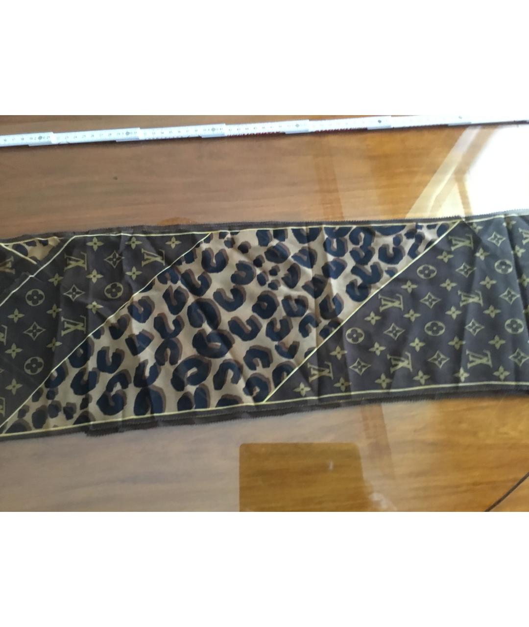 LOUIS VUITTON Коричневый шелковый шарф, фото 7