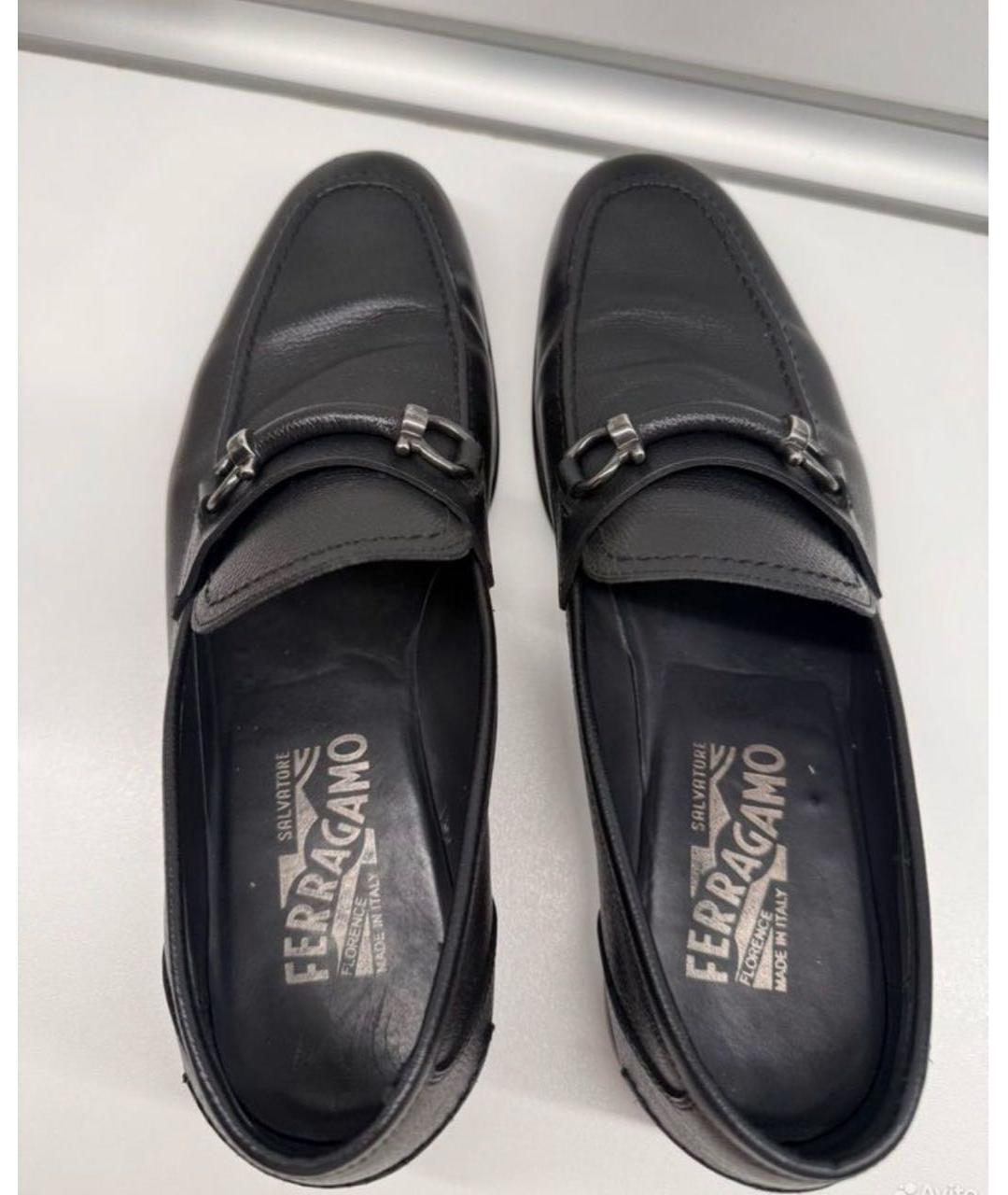 FERRAGAMO Черные кожаные лоферы, фото 3