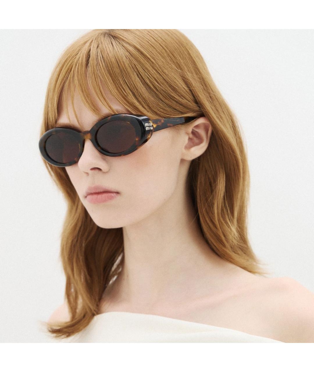 MIU MIU Коричневые пластиковые солнцезащитные очки, фото 8