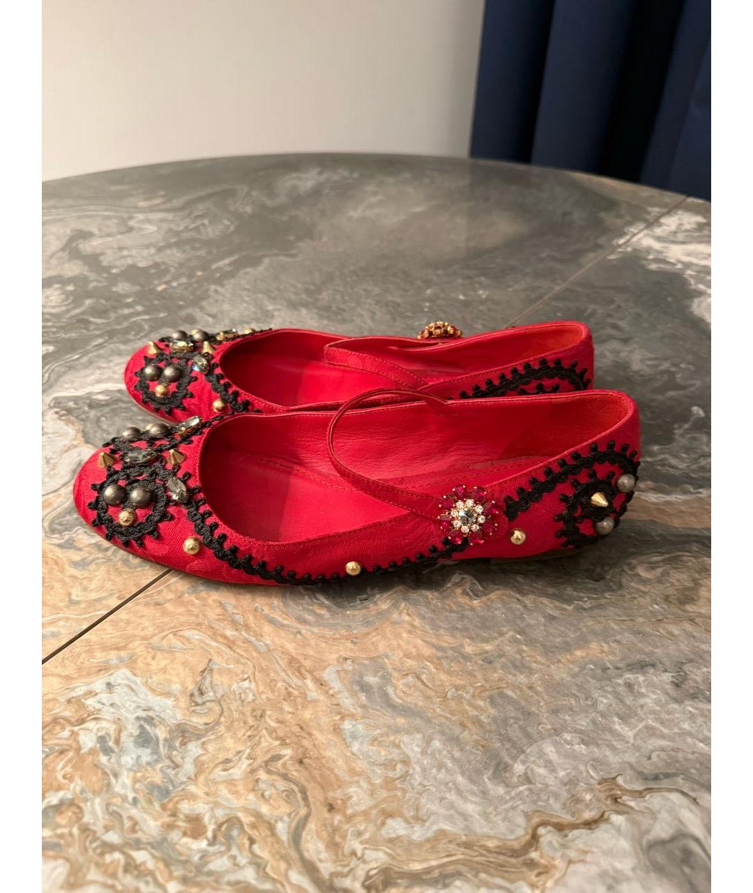 DOLCE&GABBANA Красные текстильные балетки, фото 2