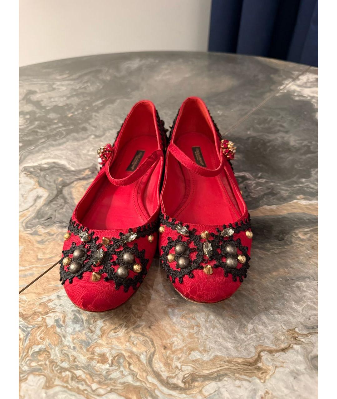 DOLCE&GABBANA Красные текстильные балетки, фото 3