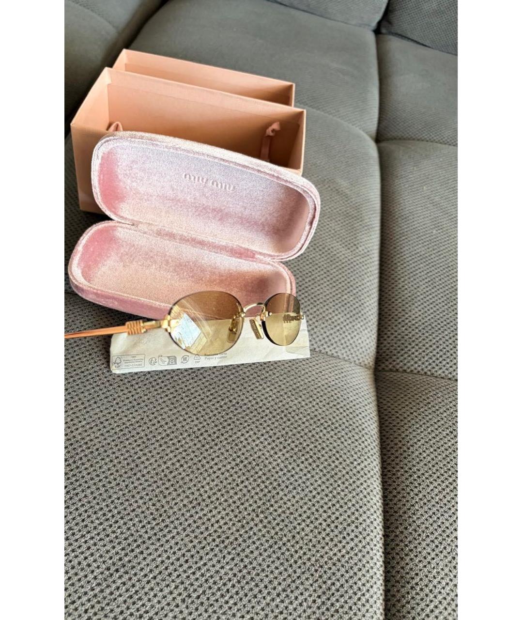 MIU MIU Золотые металлические солнцезащитные очки, фото 8