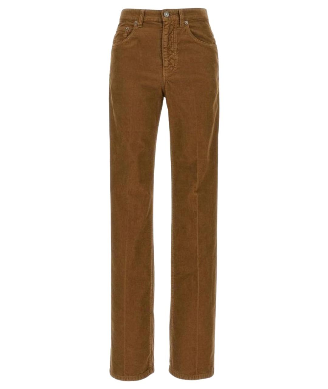 SAINT LAURENT Коричневые хлопко-эластановые прямые джинсы, фото 1