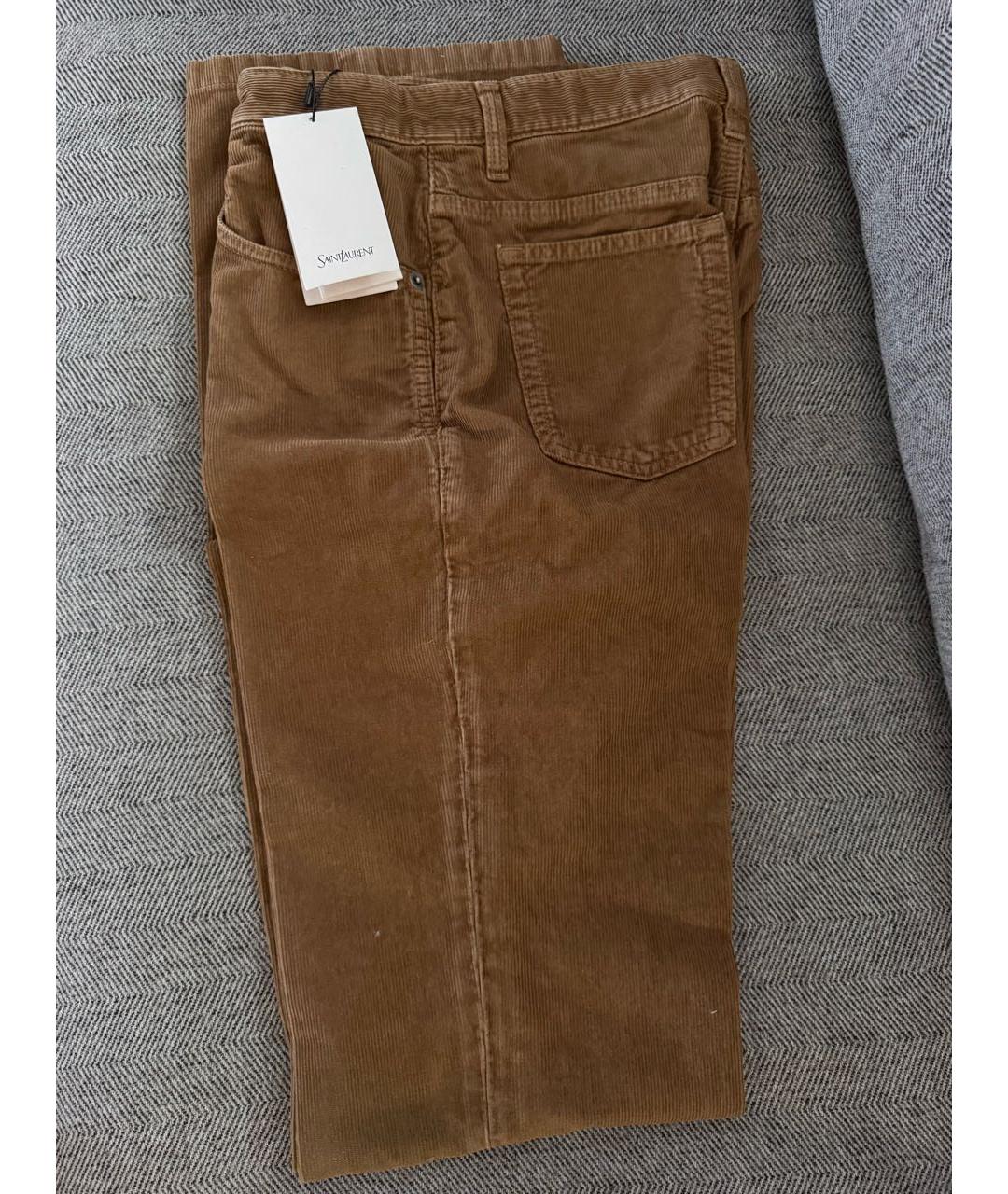 SAINT LAURENT Коричневые хлопко-эластановые прямые джинсы, фото 3