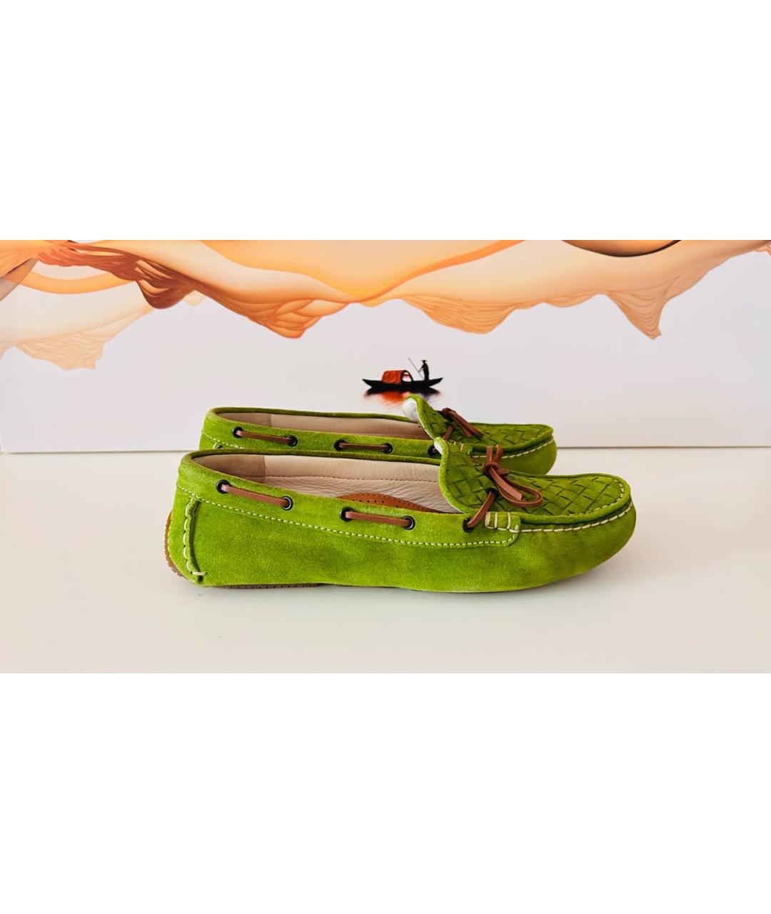 BOTTEGA VENETA Зеленые замшевые мокасины, фото 6
