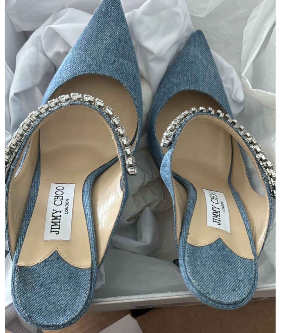 JIMMY CHOO Голубые текстильные сабо, фото 3