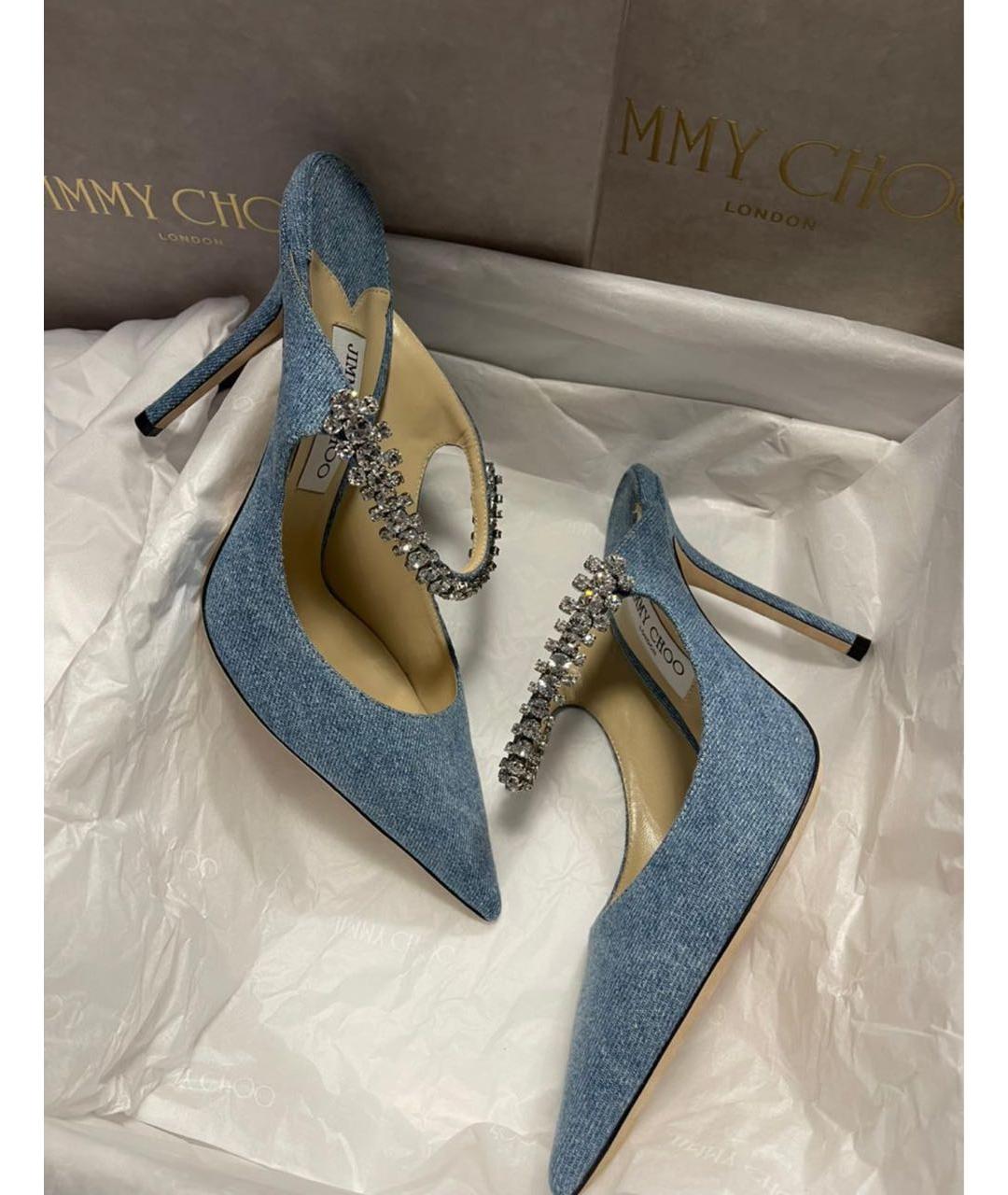 JIMMY CHOO Голубые текстильные сабо, фото 2