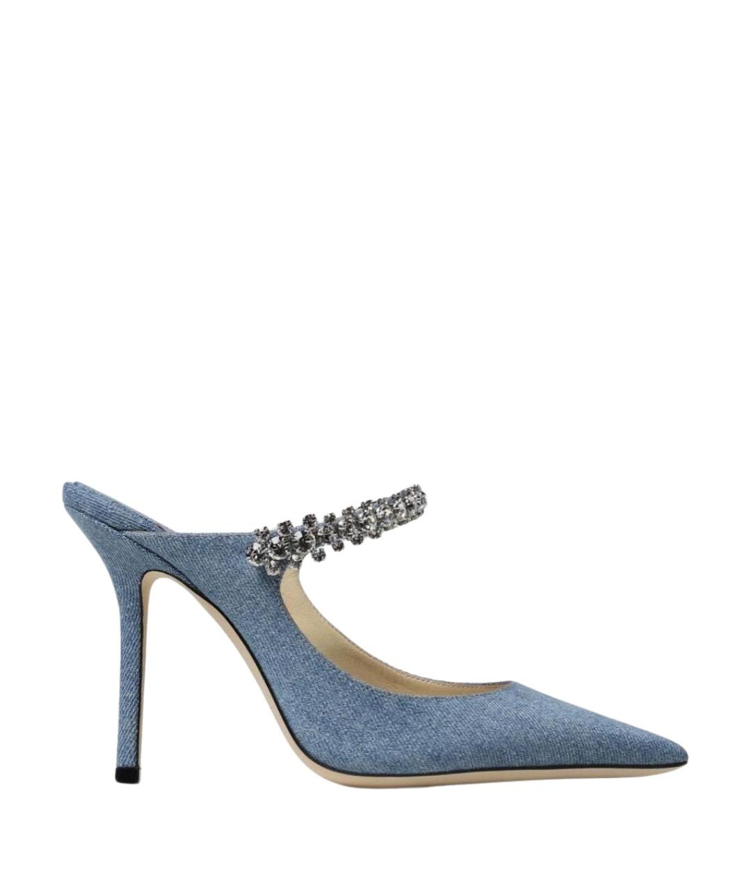 JIMMY CHOO Голубые текстильные сабо, фото 1