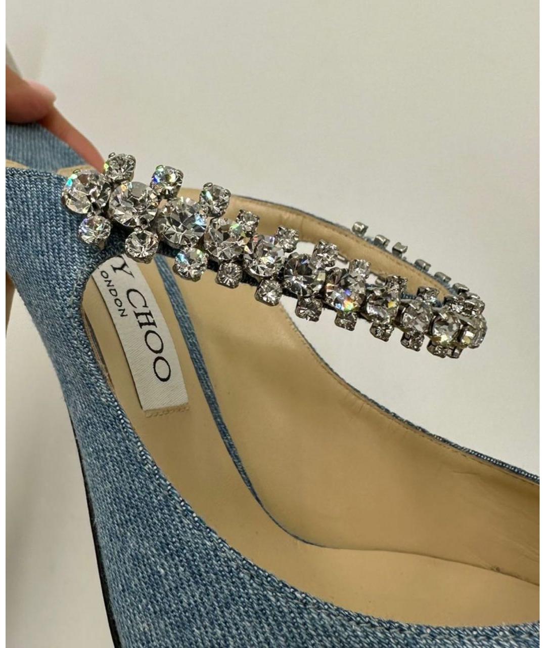 JIMMY CHOO Голубые текстильные сабо, фото 5