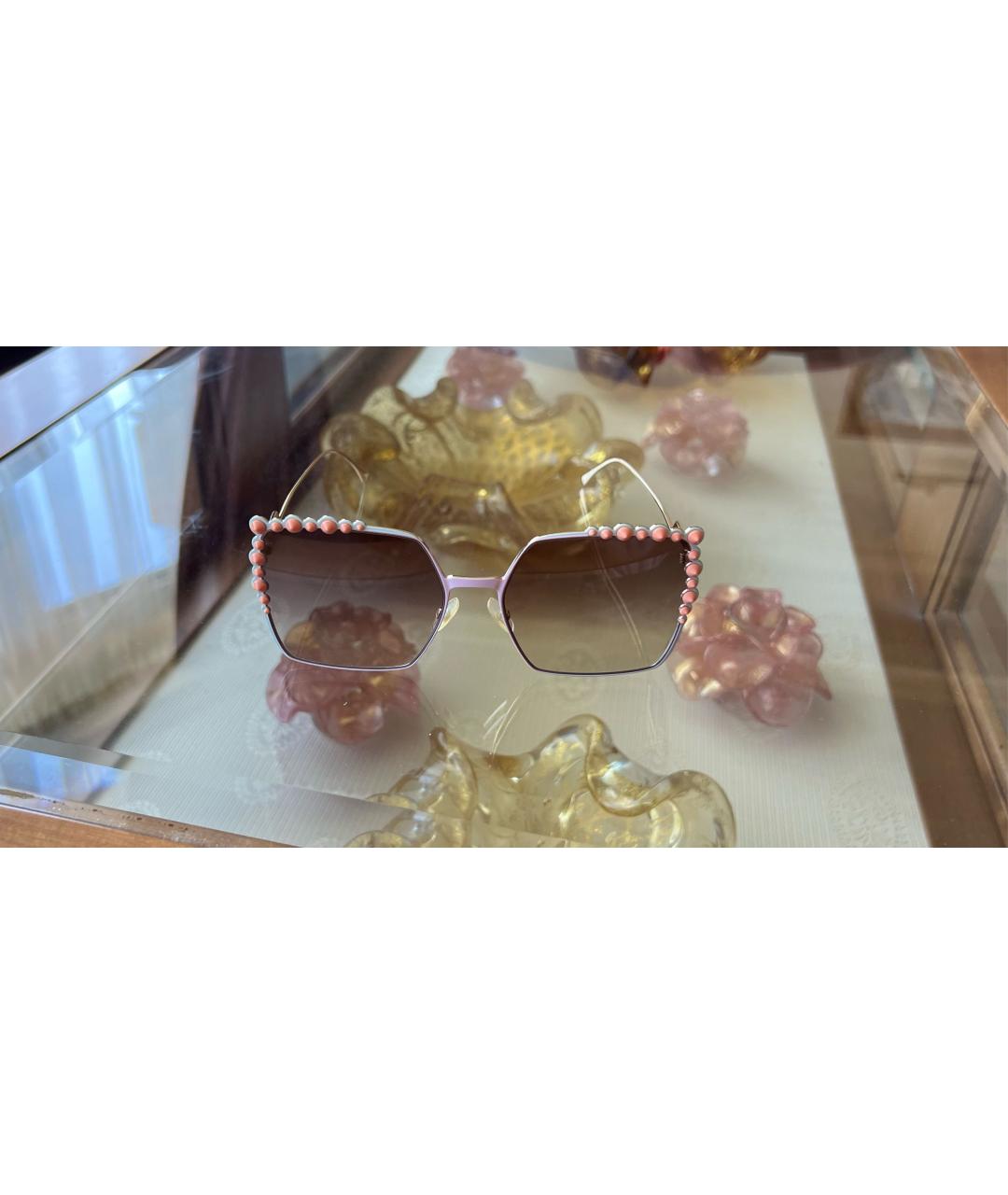 FENDI Золотые металлические солнцезащитные очки, фото 4