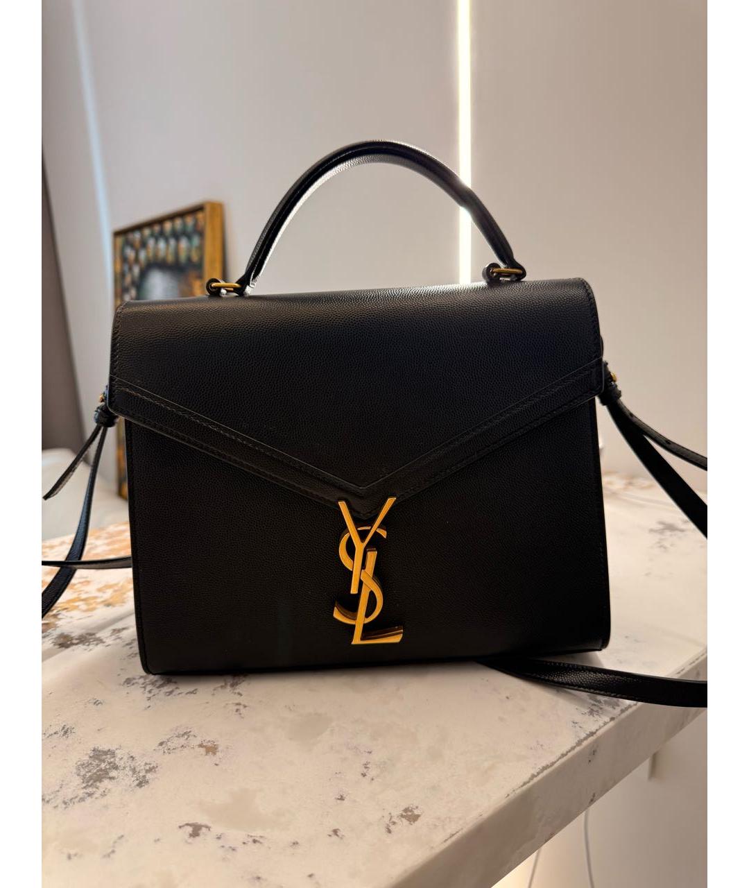 SAINT LAURENT Черная кожаная сумка с короткими ручками, фото 3