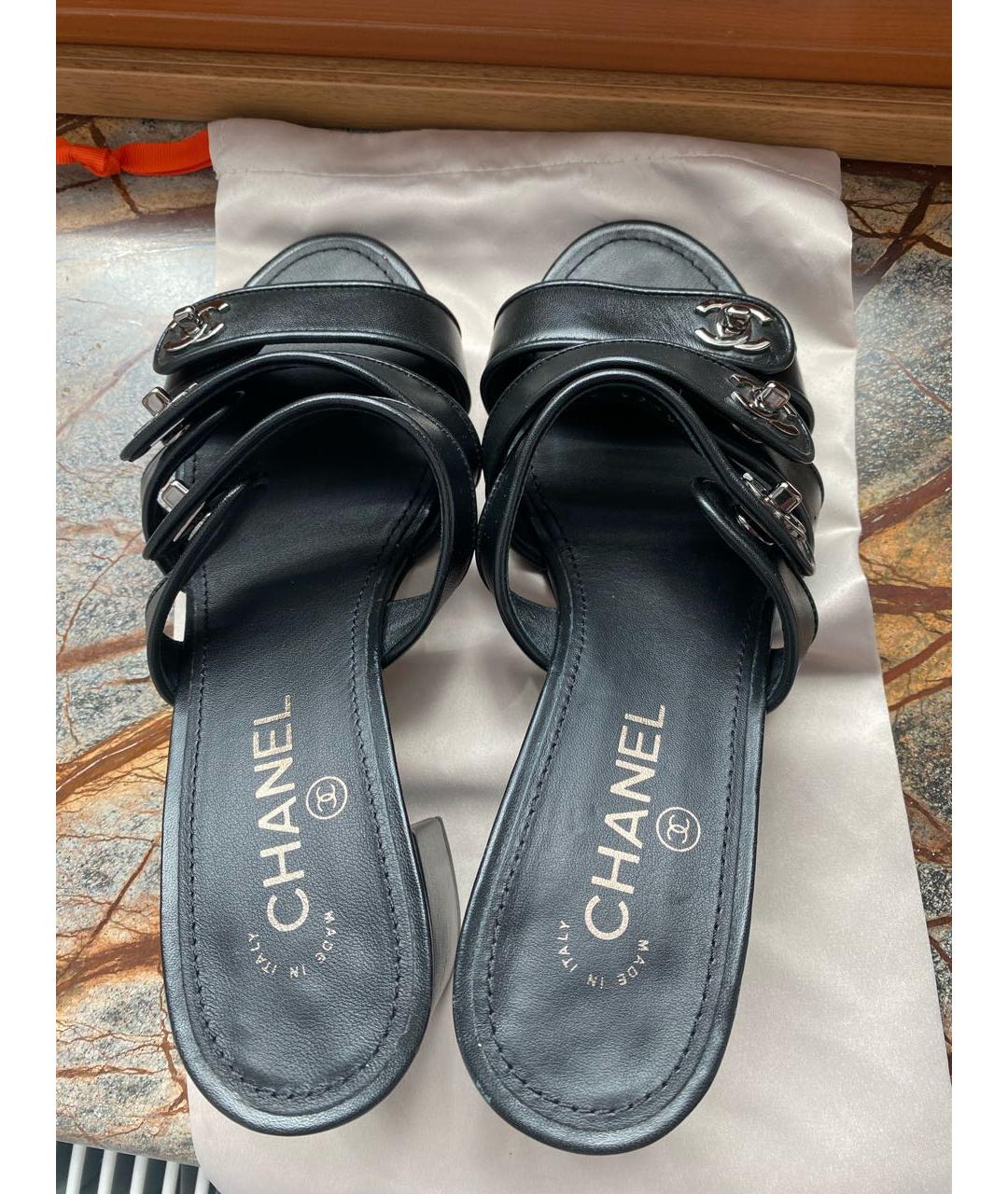 CHANEL Черные кожаные мюли, фото 3