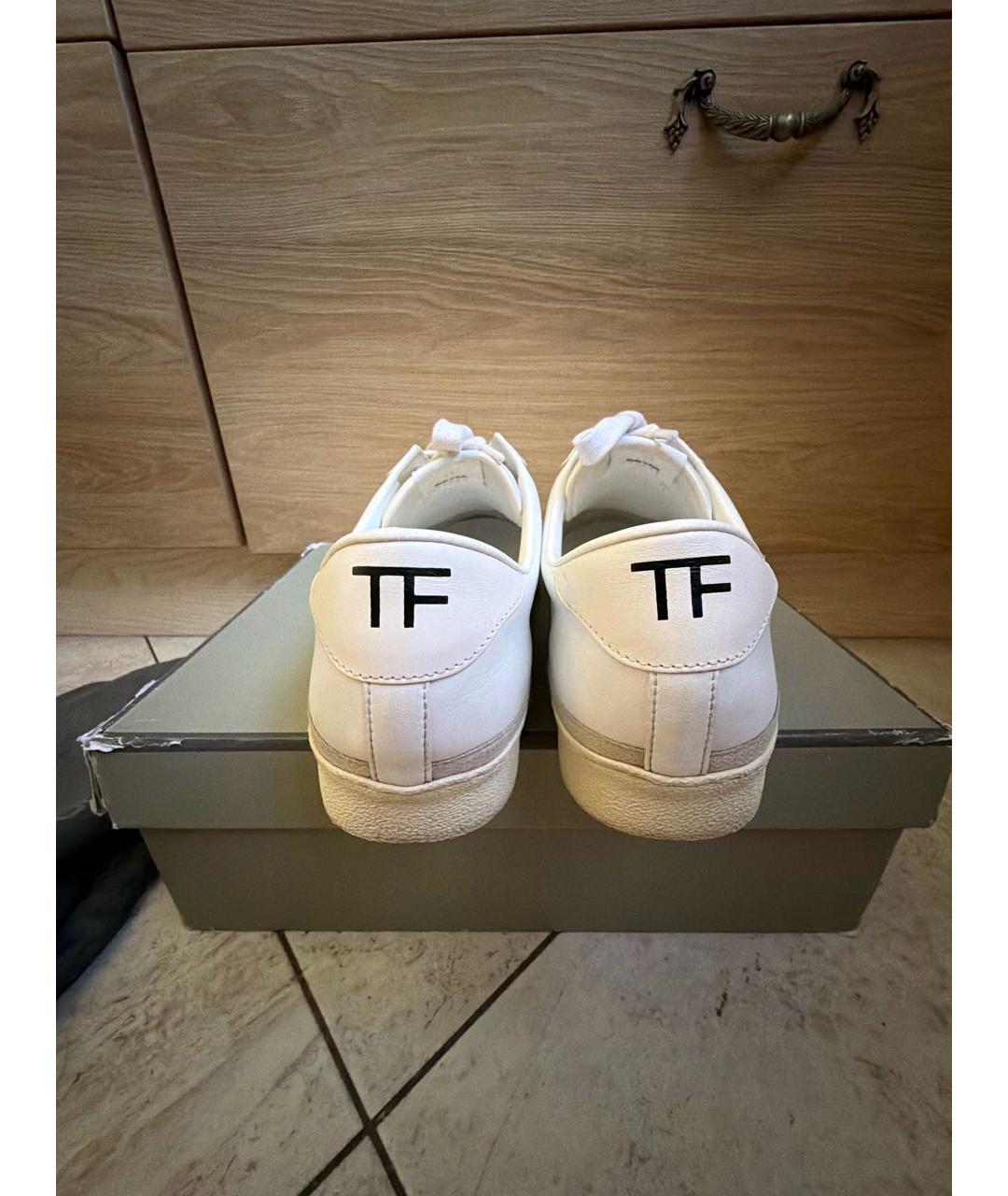 TOM FORD Белые кожаные низкие кроссовки / кеды, фото 4