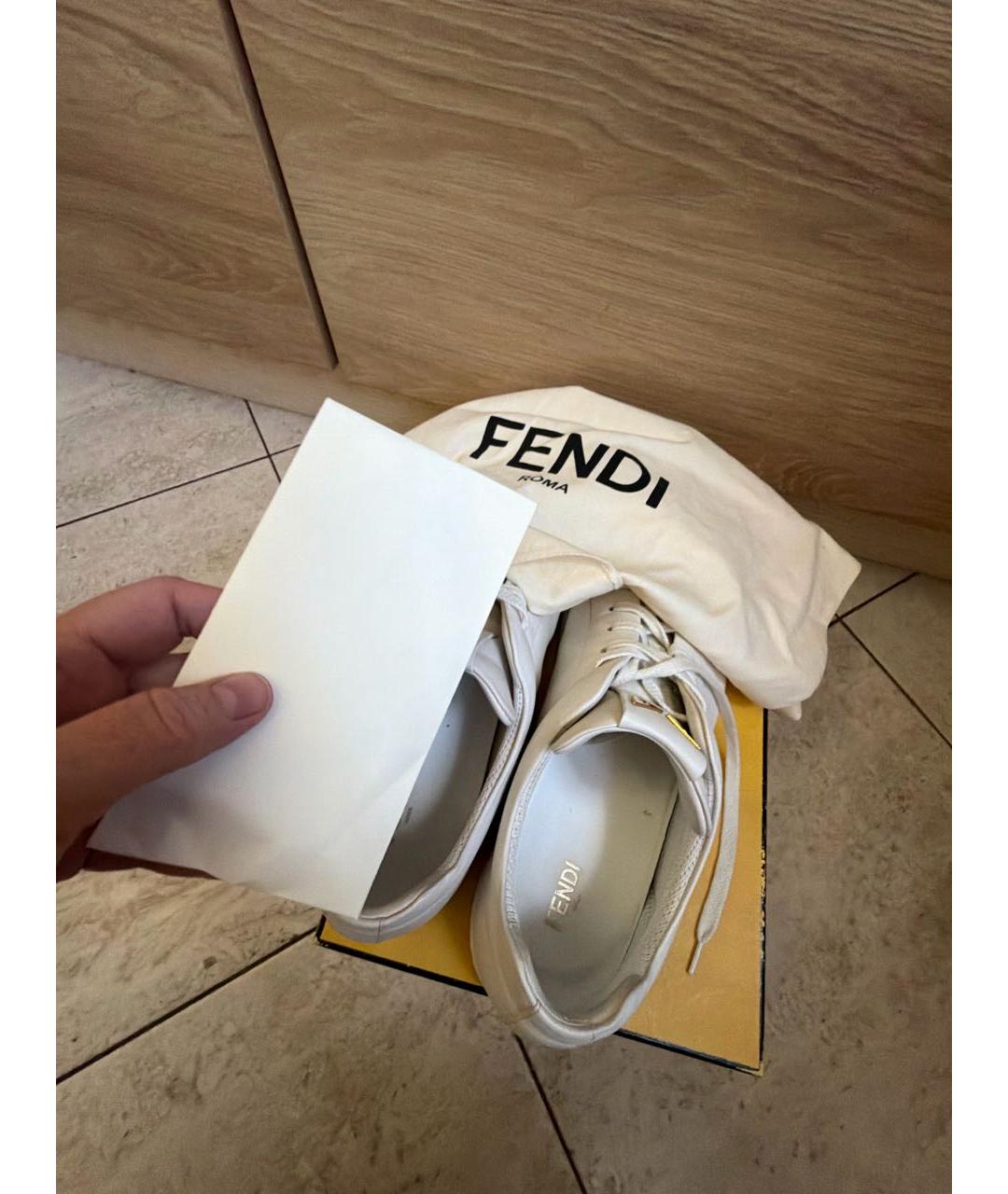FENDI Белые кожаные низкие кроссовки / кеды, фото 7