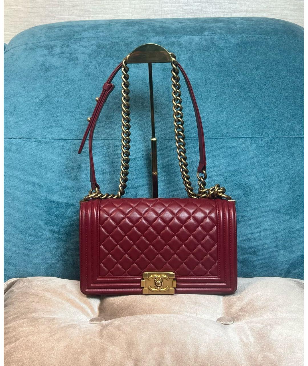 CHANEL Бордовая кожаная сумка через плечо, фото 2