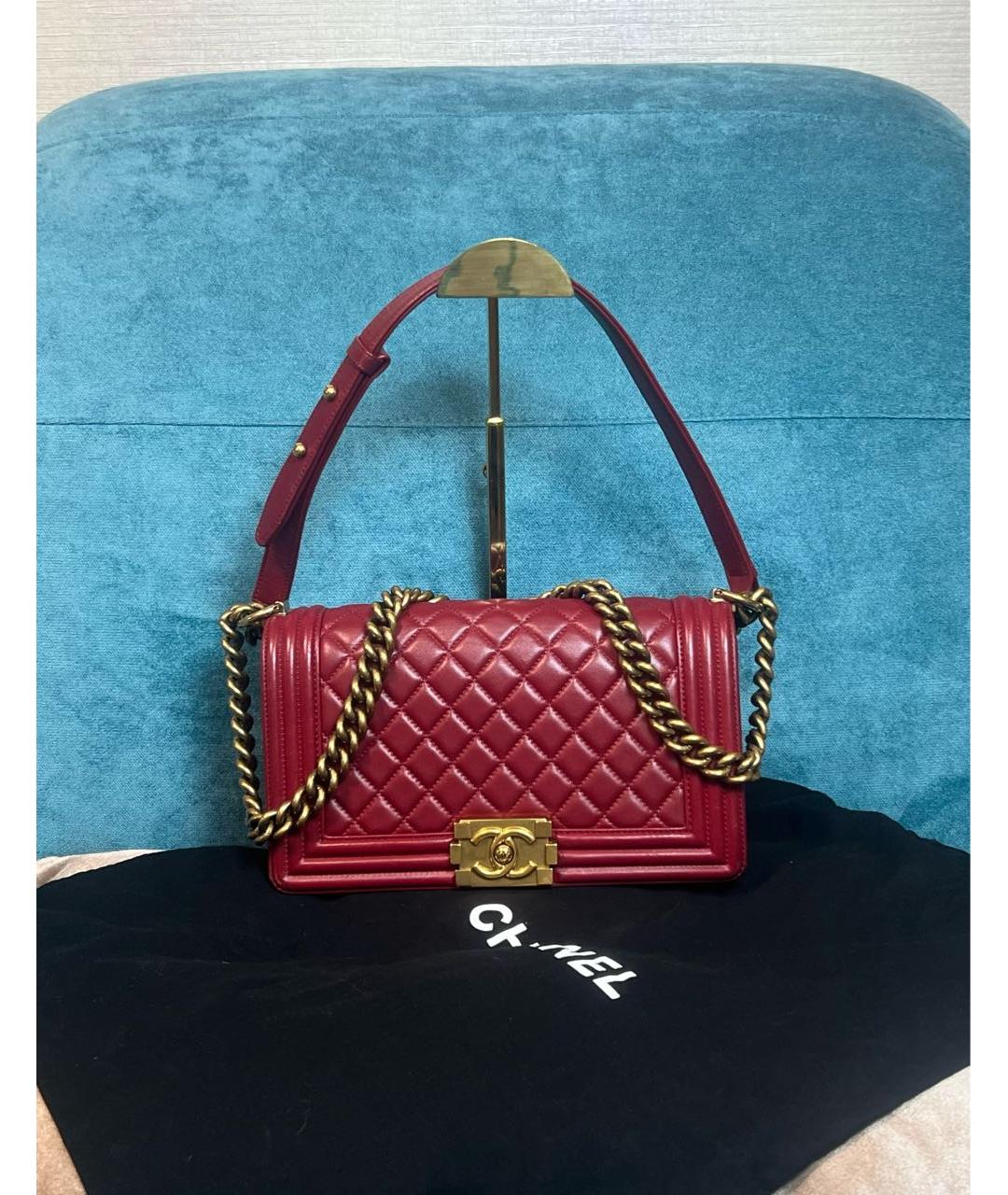 CHANEL Бордовая кожаная сумка через плечо, фото 9
