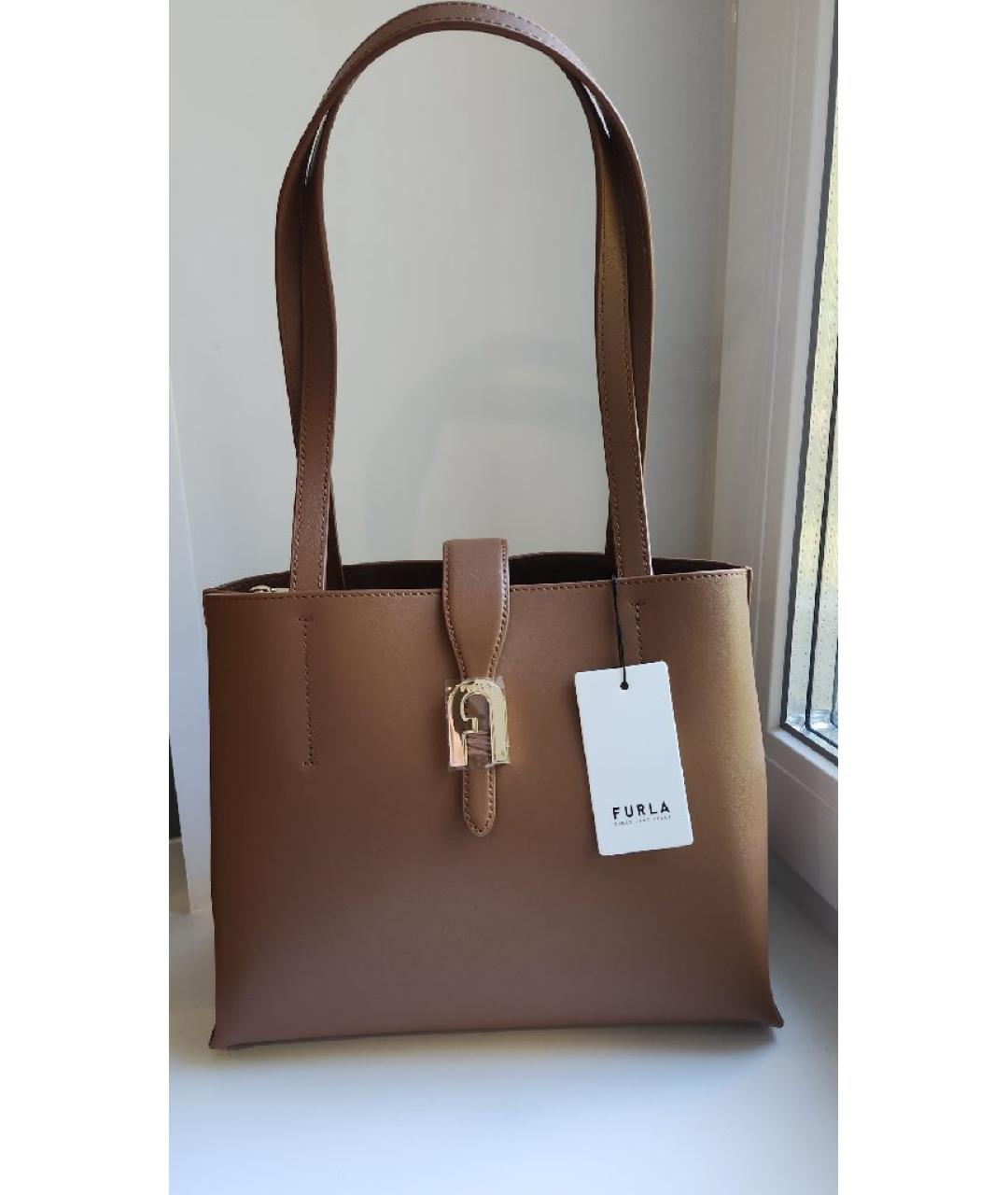 FURLA Коричневая кожаная сумка через плечо, фото 5