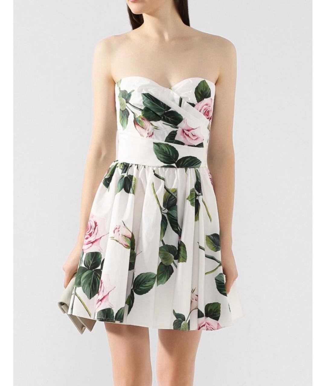 DOLCE&GABBANA Белое хлопко-эластановое коктейльное платье, фото 2