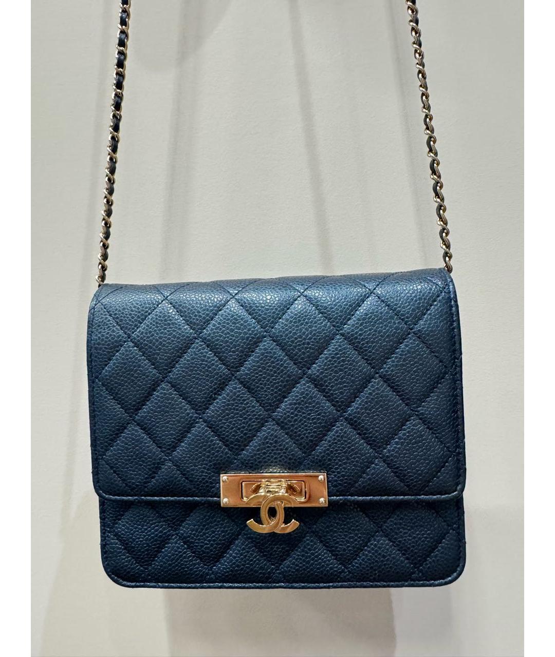 CHANEL Темно-синяя кожаная сумка через плечо, фото 6