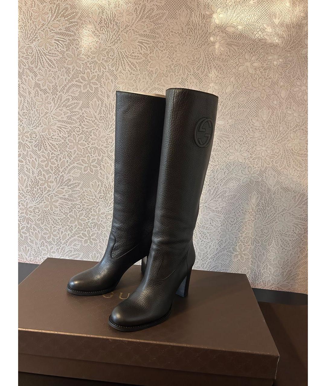 GUCCI Черные кожаные сапоги, фото 3